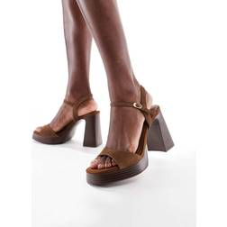 Stradivarius Split Leather Platform Sandals - Brown