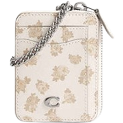 Coach Essential Chain Card Case With Floral Print - Silver/Chalk