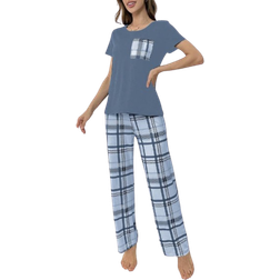 Shein Karierter Pyjama-Set mit Kurzarmoberteil für Frauen