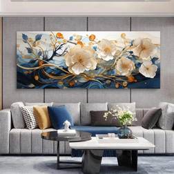 CHAOJIART Vita Blomaffischer Canvastryck Väggkonst 50 x 150 cm Väggdekor 150x50cm