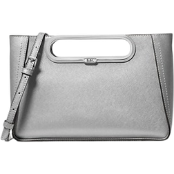 Michael Kors MK Chelsea Large Metallic Saffiano Leather Convertible Crossbody Bag Silver NS