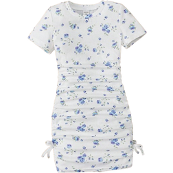 Shein Young Girl Ditsy Floral Print Drawstring Side Ruched Dress