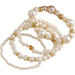 Shein 4pcs Simple And Sweet Multi-Layer Pearl Bracelet Set For Women, Daily Wear