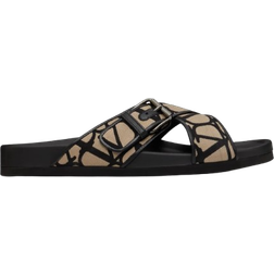 Valentino Garavani FUSSFRIEND SLIDE SANDAL IN TOILE ICONOGRAPHE TECHNICAL FABRIC NATURAL/BLACK
