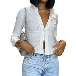 Shein Womens Solid Color Front Button Summer Elegant Shirt