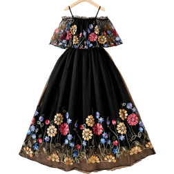 Shein Tween Girls Ruffle DoubleSided Embroidery Dress