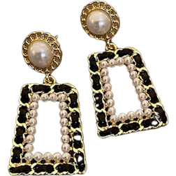 Shein 1pair French Style Fashionable & Elegant Geometric Faux Pearl Dangle Earrings For Women