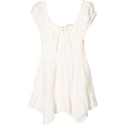 Bershka Shirred Milkmaid Mini Dress - Ecru