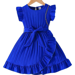 Shein Little Girls Comfortable Casual Ruffle Hem Dress With Accessories Belt Summer