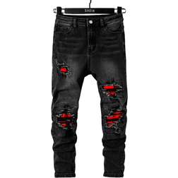 Shein Tween Boys Slim Fit Distressed Jeans With Patchwork
