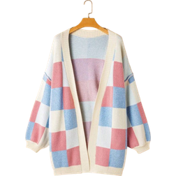 Shein Womens Cute And Casual Loose Fit Color Block Plaid Long Sleeve Cardigan For Autumn And Winter