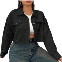 Shein Plus Womens Autumn Solid Color Drop Shoulder Long Sleeve Loose Casual Jacket