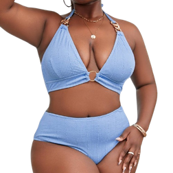 Shein Summer Beach Plus Ring Linked Halter Bikini Set