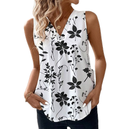 Shein Womens Casual Elegant Retro Floral VNeck Sleeveless Blouse Summer WorkDaily Wear