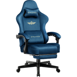 GTPLAYER Gaming Chair Fabric with Pocket Spring Cushion, Computer Chair Game Chair Cloth, Ergonomic Computer Chair 160 Adjustable backrest with footrest, Blue