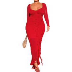 Shein Plus Womens Summer Solid Color Sweetheart Neck Long Sleeve Ruffle Splice Bodycon Elegant Dress