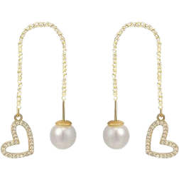 Shein pair Fashionable And Simple Heart Shaped Pearl Ear Thread Earrings