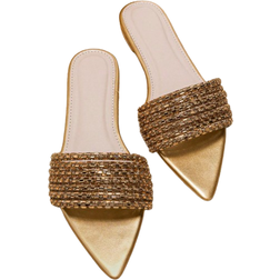 Shein Fashionable Pointed Toe Rhinestone Decor Slip-on Flat Sandals For Women