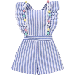 Shein Toddler Girls Striped Ruffle Trim Overall Romper