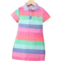 Shein Young Girl Color Block Elegant College Style Simple Polo Collar Regular Sleeve Dress For Summer