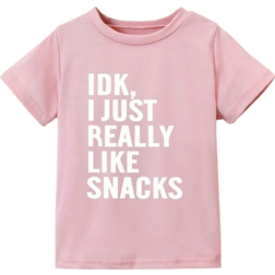 Shein Girls' Casual Fashionable English Printed Short Sleeve T-Shirt