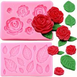 Temu 2 Pieces Rose Flower And Leaf Silicone Molds Cake Decoration