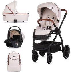 Chipolino Kombikinderwagen 3 in 1 Prestige Babywanne Rucksack i-Size Babyschale beige braun