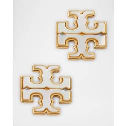 Tory Burch Kira Mother Of Pearl Double T Stud Earrings - Gold Tone