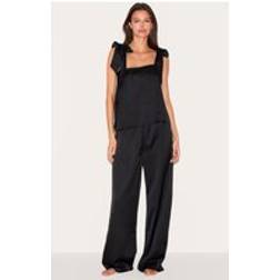 PrettyLittleThing Satin Ribbon Tie Cami Long Pj Set - Black