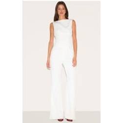 PrettyLittleThing Structured Woven Plunge Back Corset Straight Leg Jumpsuit - White