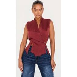 PrettyLittleThing Shape Tailored Wrap Front Waistcoat - Burgundy