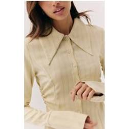 PrettyLittleThing Butter Yellow Pinstripe Oversized Collar Fitted Shirt - Yellow