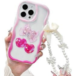Shein With Phone Charm Bowknot Iridescent Painting With Additional Bowknot Accessories Butterfly Cream Wave Edge Print Protective Cover Phone Case New