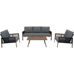MonsterShop Aluminium 4 Piece Sofa - Wood Effect Outdoor Lounge Set