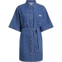 Calvin Klein Jeans Cotton Linen Denim Shirt Dress - Blue Denim