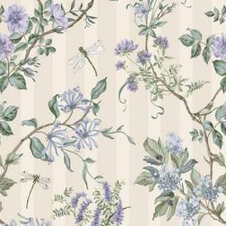 Holden Decor Neutral Blue 13911 Hampton Gardens Stripe Floral Wallpaper