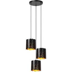 Lucide Almelo A 3 Luci Rotonda Nero/Oro Metallo Lampada a Sospensione