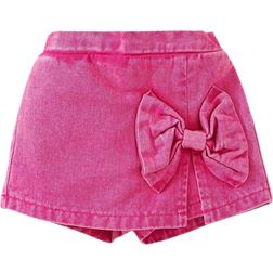 Shein Baby Girls' Lovely Butterfly Bowknot Decorated Casual Set With Denim Skirt And Shorts, Rose Red