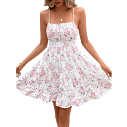 Shein Cotton Summer Linen Ruffle Hem Pleated Slip Dress Square Neck ALine Tank Dress Cottage Core Aesthetic French Dress