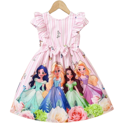 Shein Young Girls Summer Cartoon Character Butterfly Print Dress With Bow Decorated Flutter Sleeves Cute