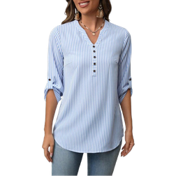 Shein Women Striped Printed Button Decor Long Sleeve Blouse