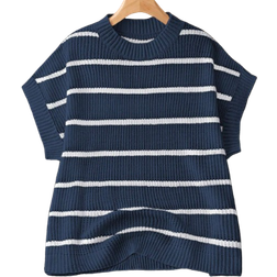 Shein Plus Striped Print Casual Short Sleeve Knit Top