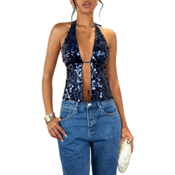 Shein Ärmelloses Trägertop Mit Pailletten - Navy/Blau