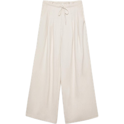 Stradivarius Beige Bukser Med Vide Ben Og Bindebånd I Taljen - Beige