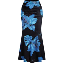 Shein Floral Print Pleated Mermaid Skirt - Women's