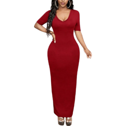 Shein Women's Solid V-Neck Bodycon Dress - Hoco