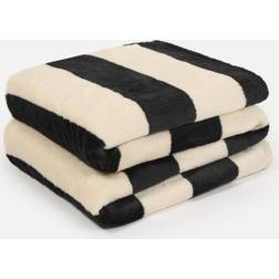OHS Ultra Soft Stripe Print Throw - Mono - Monochrome Blankets Brown, Black (150x125cm)