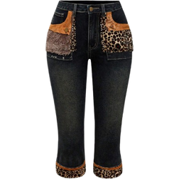 Shein YK Style LowWaisted Vintage Leopard Print Faux Fur Patchwork Denim Pants