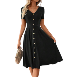 Shein Womens Elegant VNeck Short Sleeve Green ALine Dress