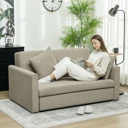 Homcom 2 Seater Bed Convertible Bed Settee with 2 Cushions Light Brown Sofa